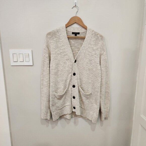 Banana Republic Cardigan Sweater Mens Natural Medium Knit Cotton Linen Blend - Picture 1 of 12